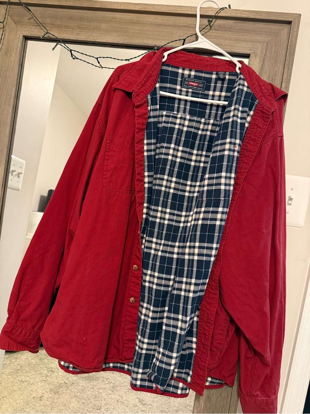 Wrangler Red Teddy-Lined Jacket with Navy Plaid Interior